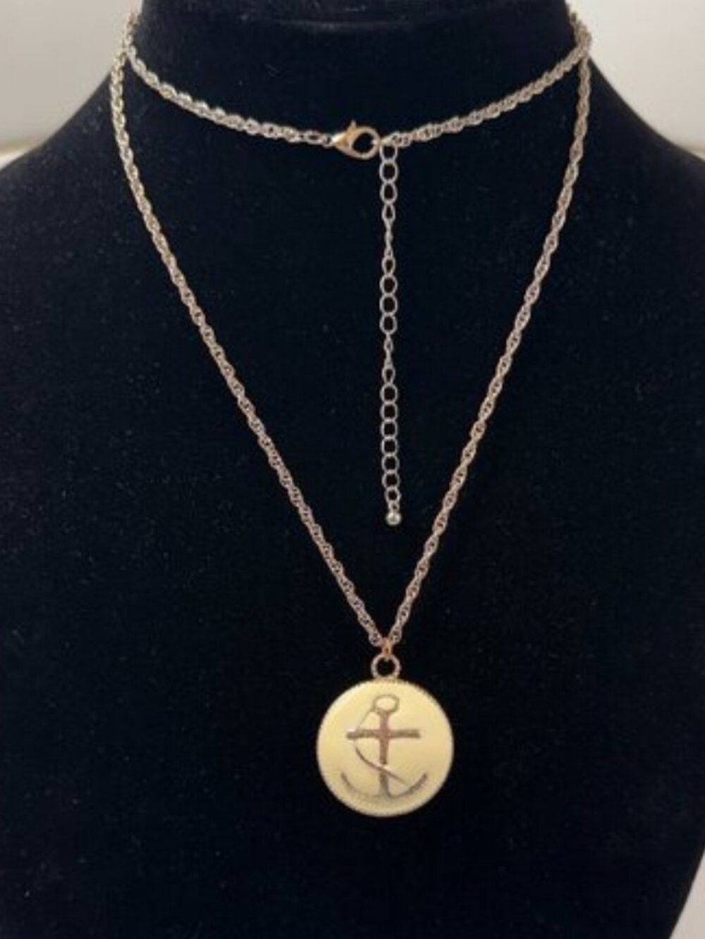 Nautical Anchor Pendant Necklace Silver Tone Ivory Coastal Beach Jewelry